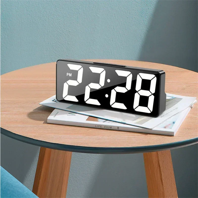 Modern LED Digital Alarm Clock with Temperature Display, Adjustable Brightness, 12/24H Format for Bedroom & Desktop Use