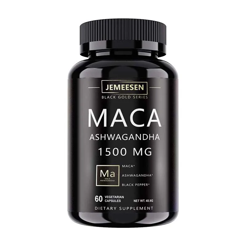 Organic Maca Root Powder Capsules 1500mg containing  Maca Root Extract,Ashwagandha,Black Pepper, Supplements for Men