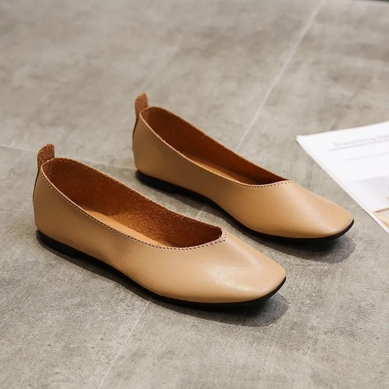 

Spring Black Soft PU Leather Shoes Women Ballet Flats Pointed Toe Shallow Mouth Slip-on Ladies
