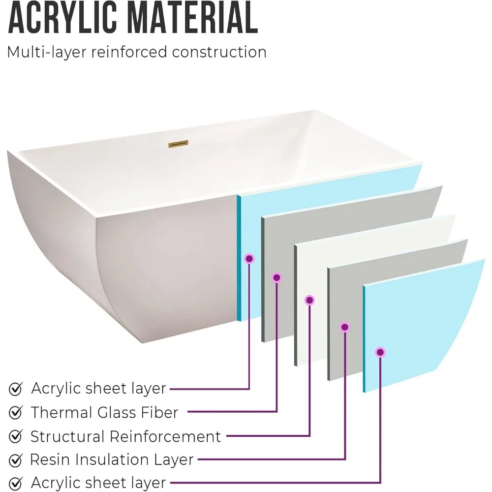 59" X 30" Acrylic Freestanding Bathtub | Home Improvement Bathtubs with Contemporary Design for Soaking and Bathing 4
