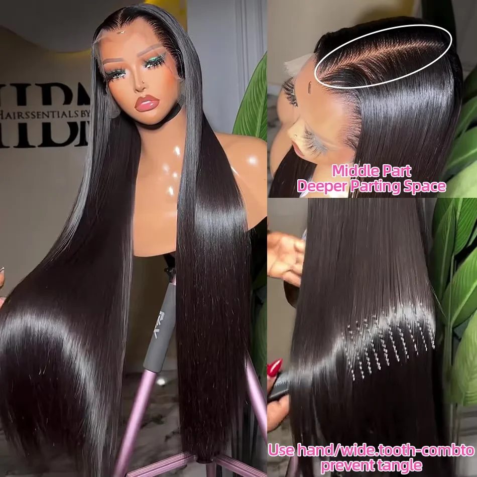40 Inch Bone Straight Human Hair Wigs 13x4 13x6 HD Lace Frontal Wigs 250% Density Body Wave Lace Front Human Hair Wigs 4