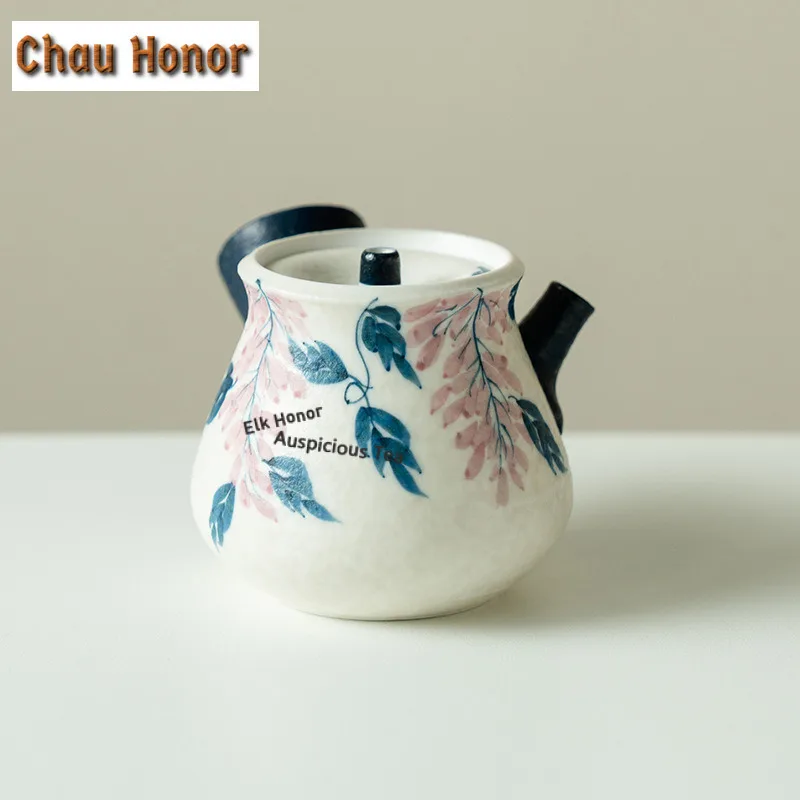 140ml Hand-painted Wisteria Flower Teapot Ancient Tea Infuser Pot Tea Soaking Kettle with Ball Hole Cha Decoration ornaments