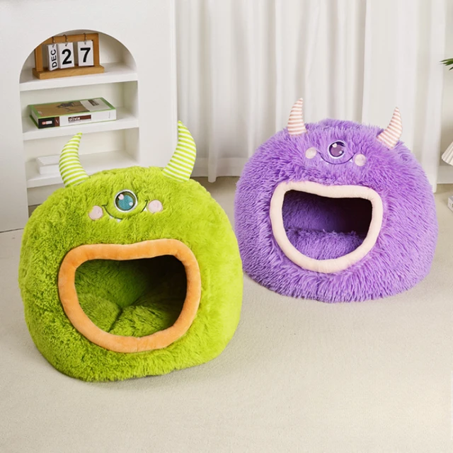 Fully Enclosed Safe and Cozy Cartoon Monster Pet Bed for Dogs and Cats Four Seasons Universal Soft and Warm for Winter Cat House Fully Enclosed Safe and Cozy Cartoon Monster Pet Bed for Dogs and Cats Four Seasons Universal Soft and Warm for Winter Cat House