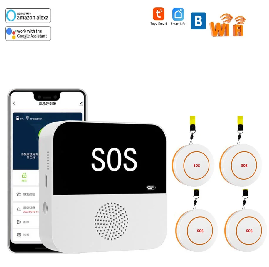 Tuya WiFi SOS Alarm System With Elderly Emergency Pager Doorbell Function Smart Life for the Senior and Kids smart emergency call button