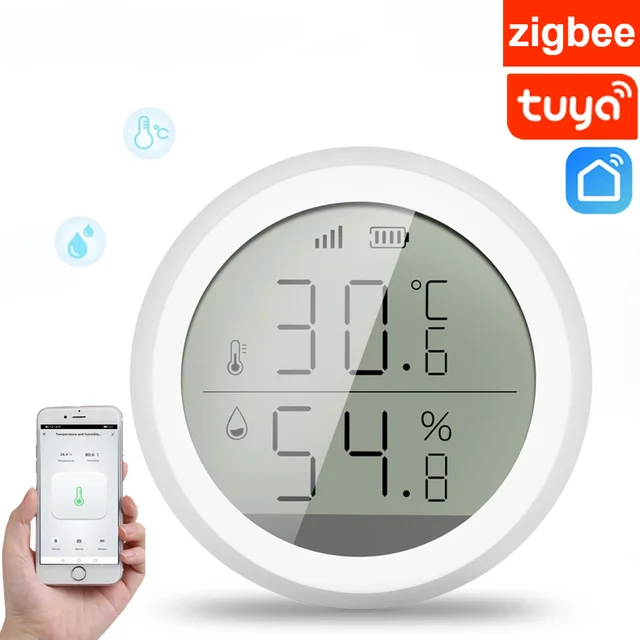 Tuya Smart ZigBee Temperature And Humidity Sensor Wireless LED Screen Display Working With Google Assistant Tuya Zigbee Hub 1