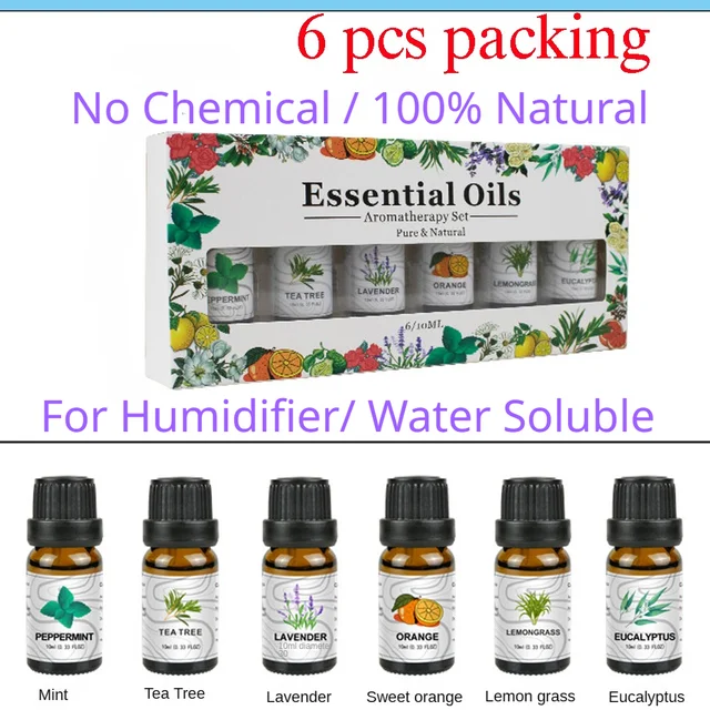 6 Üvegcsomag -Aromaterápia Illóolaj -Készlet Levendula Rózsa Növényi Masszázs Aromaterápia 10 Ml