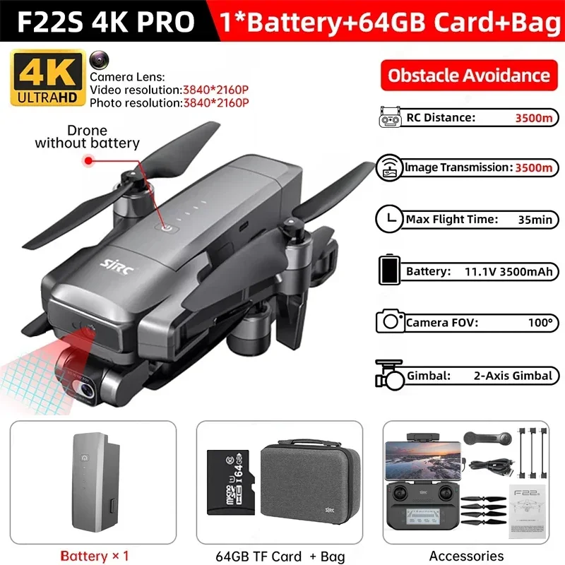 ตัวเลือกสินค้า โดรนถ่ายภาพ 4K พร้อม Gimbal ป้องกันสั่น บินไกล 3.5 กม.