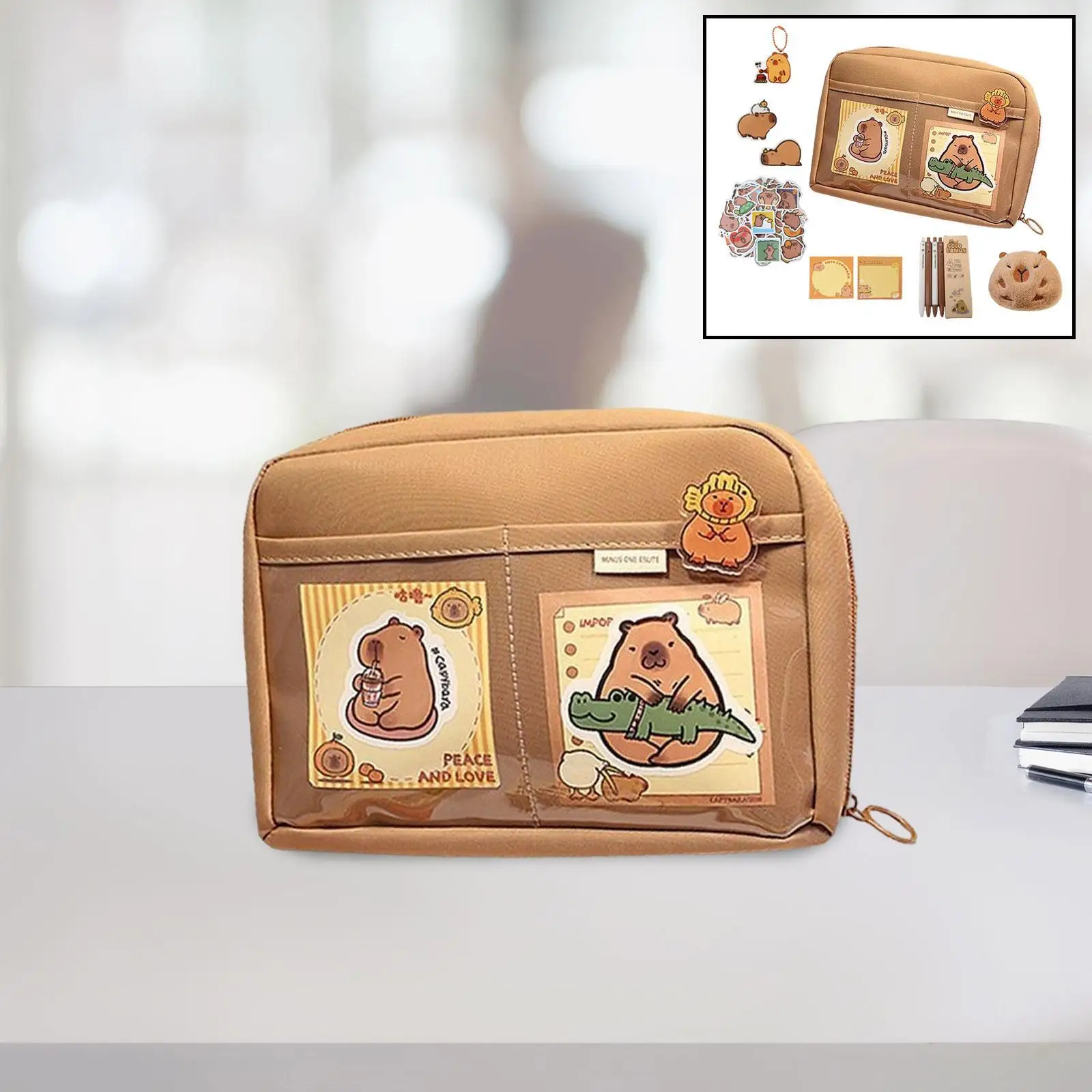 Capybara Pencil Case Stationery Organizer Bag for Children Students Girls