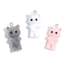 Set of 5 Adorable Flocking Cat Resin Charms (Mix Cat)