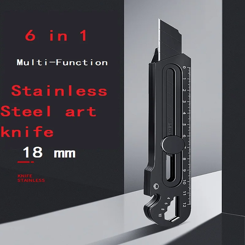 금속 다기능 6 In 1 커터칼 휴대용 개폐식 박스 커터 헤비 듀티 18MM/25MM 스테인레스 스틸 유틸리티 나이프 용품