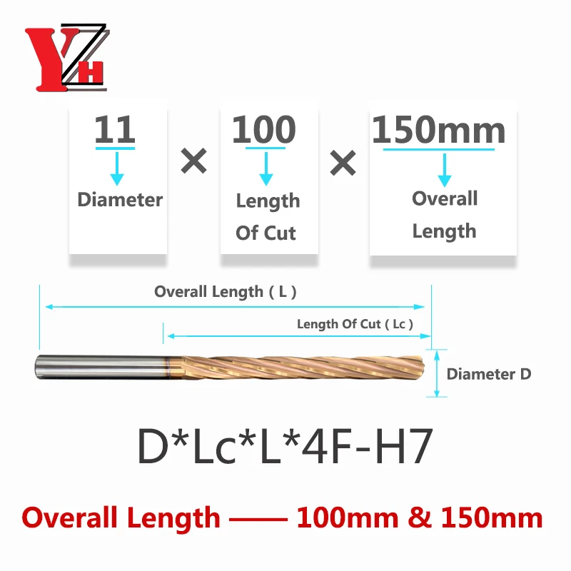YZH 100mm 150mm Carbide Machine Reamer HRC60 Coated Spiral Groove Tolerance H7 Harened Steel Metal Cutter CNC Turning Hole 2