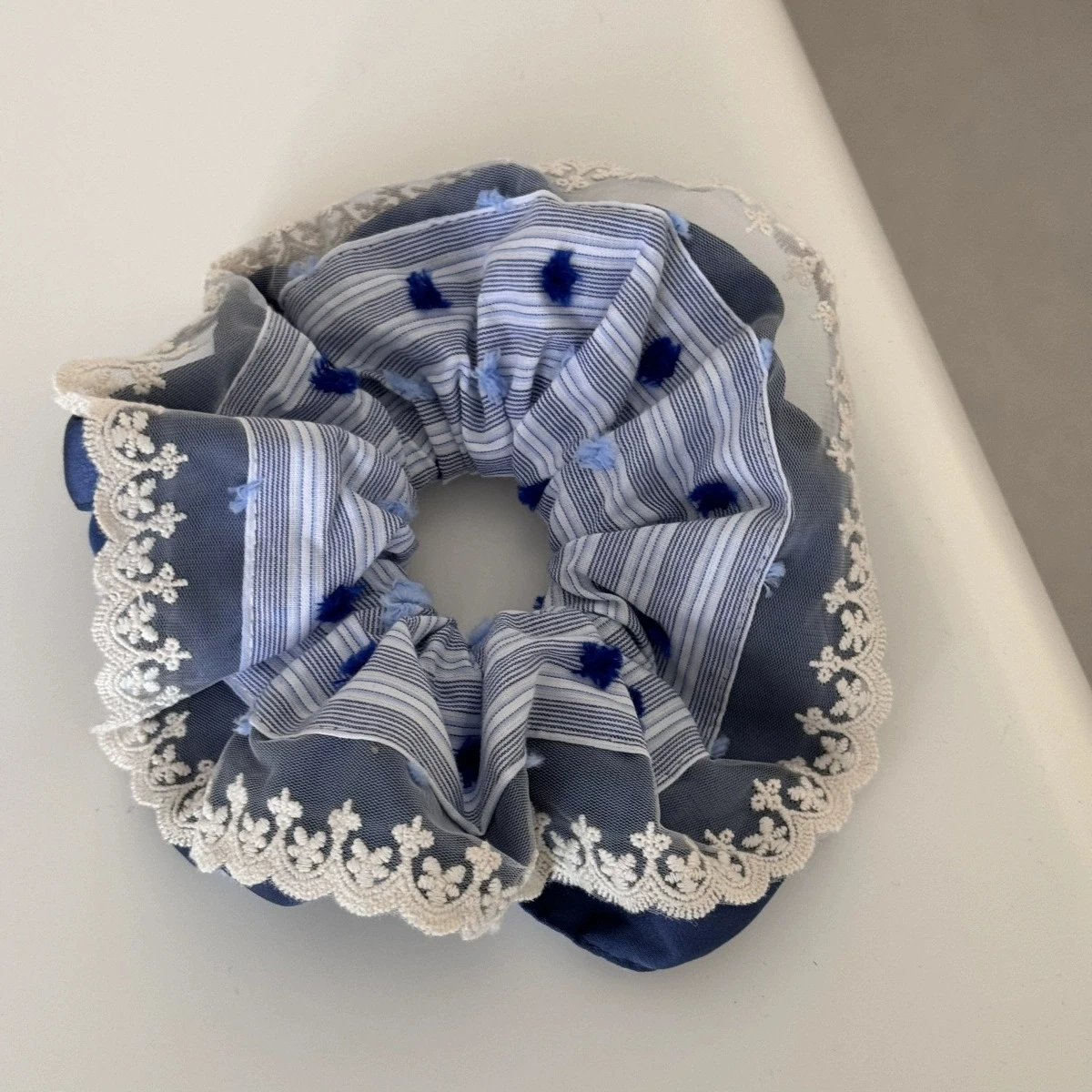 Embroidered Floral Lace Hair Scrunchies and Headbands - Sweet Blue Accessories