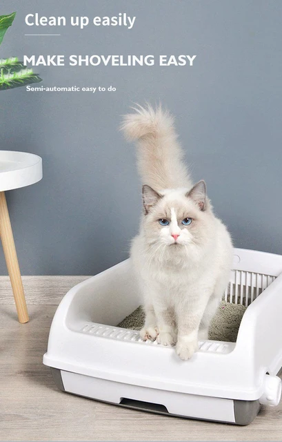 2025 Semi-automatic Litter Box Cleaning Oversized Deodorant Pooper Spatter-proof Semi-enclosed Cat Toilet 6
