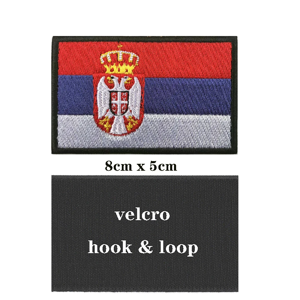 1PC Serbian Flag Serbia Armband Embroidered Patch Hook & Loop Or Iron On Embroidery Velcros Badge Cloth Military Moral Stripe 