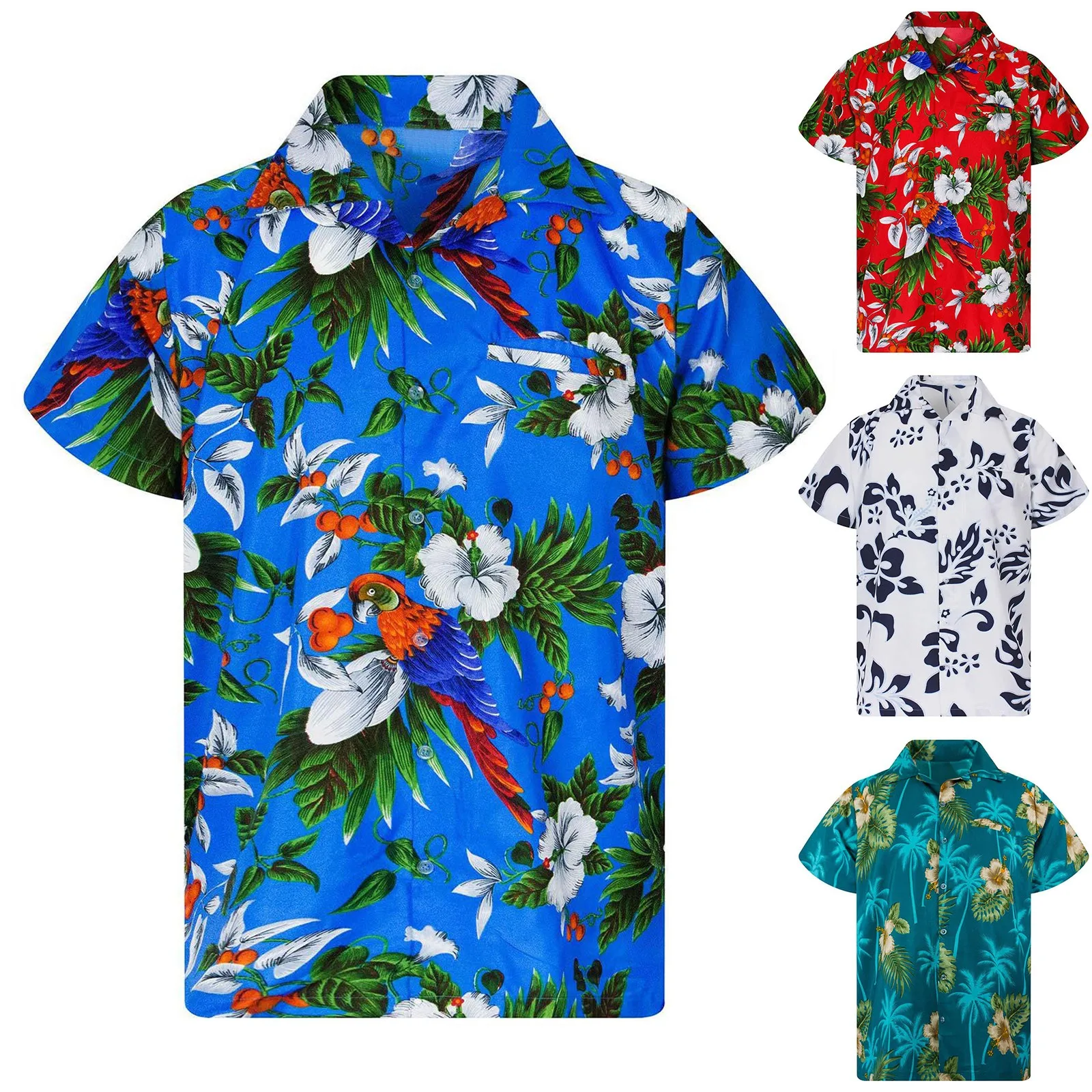 

2023 Hawaiian Shirt Men Fashion Flower Geometric Printed Blouse Single-breasted Beach Short SleeveTops Male Holiday Blusa Camisa