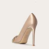 Spring/Summer New Pointed Shallow Mouth Silk Surface Water Diamond Bow Single Shoes Thin High Heels Banquet Dress Women's Shoes 3