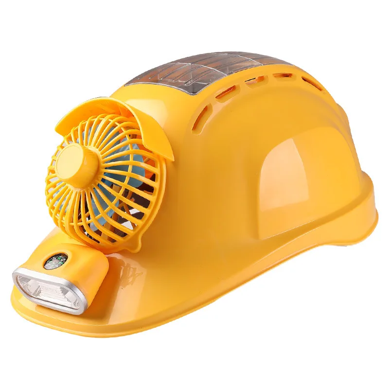 Solar Fan Cap With 2 Fans Bluetooth FM Radio LED Light Compass 10000mAh Battery Outdoor Work Fishing Camping Riding Helmet