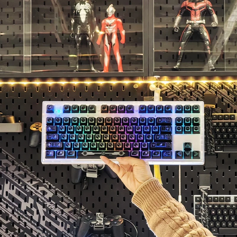 Russo Translúcido Keycaps Teclado Mecânico Faça Você Mesmo Preto Keycaps Backlight Keycaps Projeto Yuan 108 Chaves Pbt Oem Layout - Imagem 4