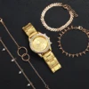 Fashion Women Golden Color Stainless Steel Quartz Watch With Bracelet Set 5PCs 4
