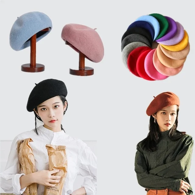  - French Style Warm Wool Vintage Women's Beret Hat Plain Spring Autumn Caps Girl's Solid Casual Berets Beanie Hats Female Caps