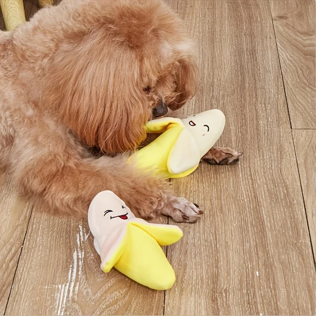1pc Dog Toy Plush Banana Design, Durable Interactive Banana Shaped Dog Sound Toy, Cute Fruit Design Squeaky Cats&Dogs Toy 1