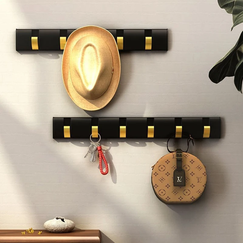 Door Hanger Clothes Hook Kitchen Bedroom Towel Coats Storage Rack Foldable Invisible And Traceless Black Golden Hook Organizer