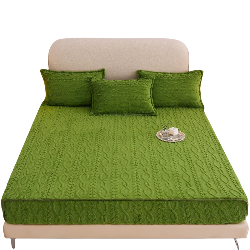 WOSTAR Soft warm coral fleece fitted sheet elastic mattress cover winter plush bed linen 2people luxury double bed king size 150 6
