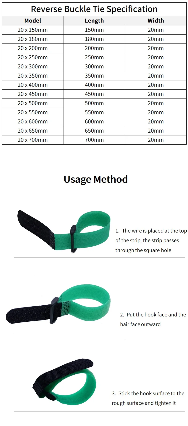 Description Picture 3 of item10pcs Cable Ties Adhesive Hook Loop Bundle Fastener Reusable Nylon Strap Reverse Buckle Organizer Self Clip Holder Wire Tie