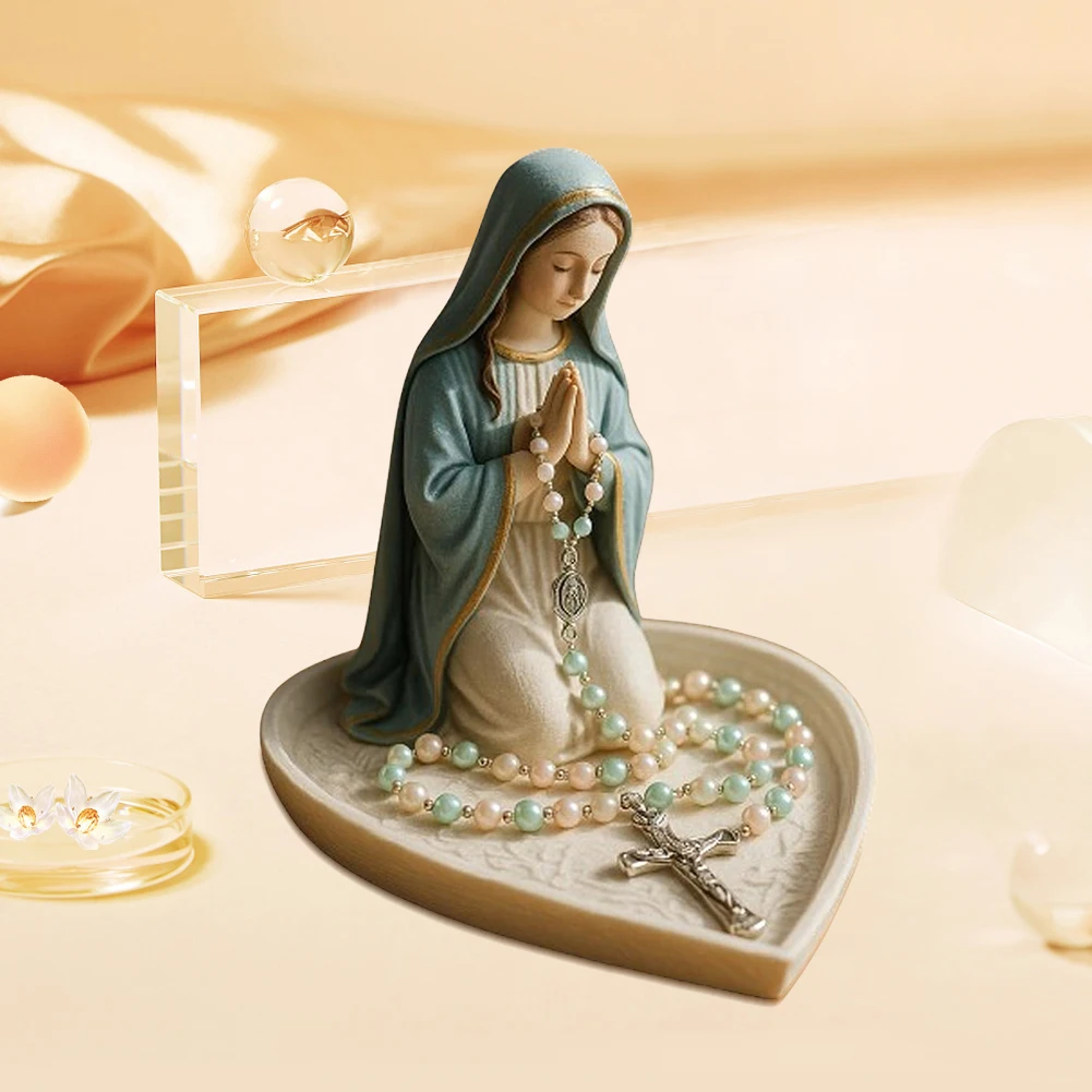 Elegant Our Lady Prayer Rosary Box Resin Our Lady of Grace Statue Blessed Mother Statue Desktop Ornaments Home Decor
