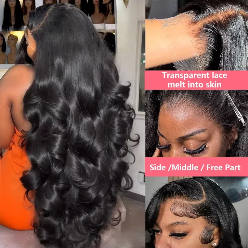 Black 13x6 Body Wave HD Lace Frontal Wigs 13x4 Water Wave Lace Frontal Wig 250 Density 100 Human Hair Wet And Wavy