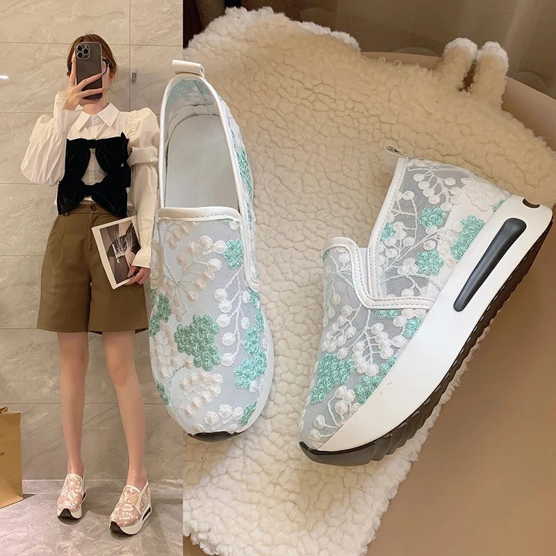 Female Wedge Shoes Sequin Mesh Breathable Shoes Women White Gold Platform Sneakers Women Height Increasing Wedges Shoes Casual