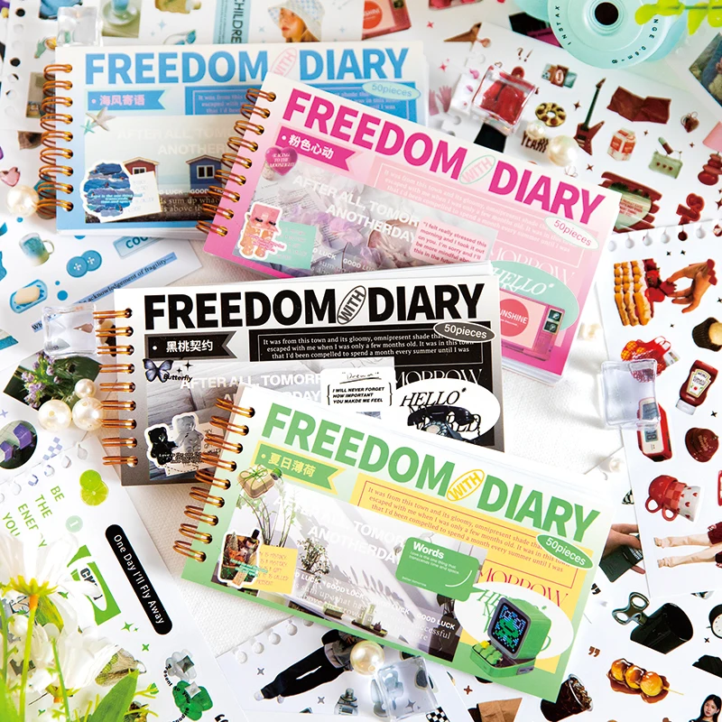 Yoofun 50pcs/lot Kawaii Daily Life Freedom Diary Stickers Scrapbooking Supplies Planner Decorative Craft Stationery Sticker