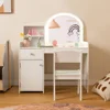 Kids Vanity, Princess Makeup Desk and Chair Set with Lights Mirror Drawer Storage Shelves, Vanity Set for Toddler Girls 2