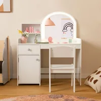 Kids Vanity, Princess Makeup Desk and Chair Set with Lights Mirror Drawer Storage Shelves, Vanity Set for Toddler Girls 2