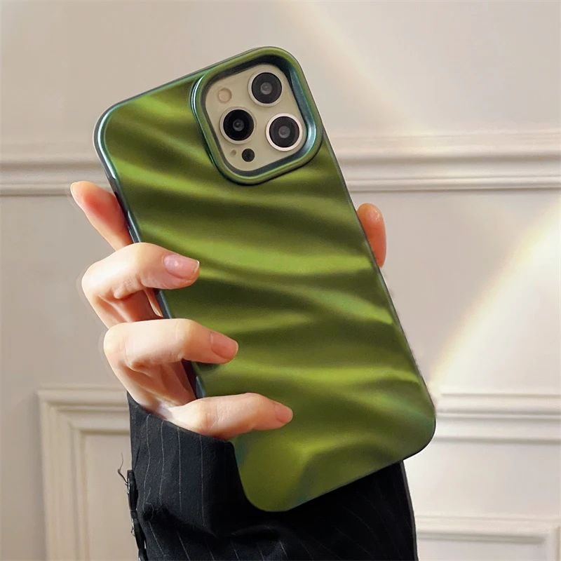 Matte Dark Green Wave Texture Phone Case For iPhone 13 14 12 11 15