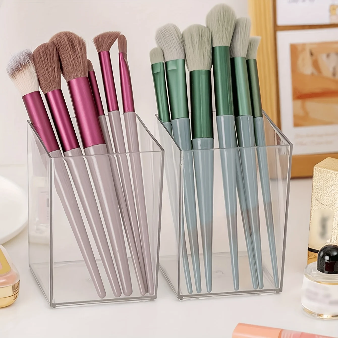 1/2pcs Acrylic Square Pen Holder, Minimalist Clear Desk Organizer for Pens, Pencils, and Stationery, Home, and Office Use 5
