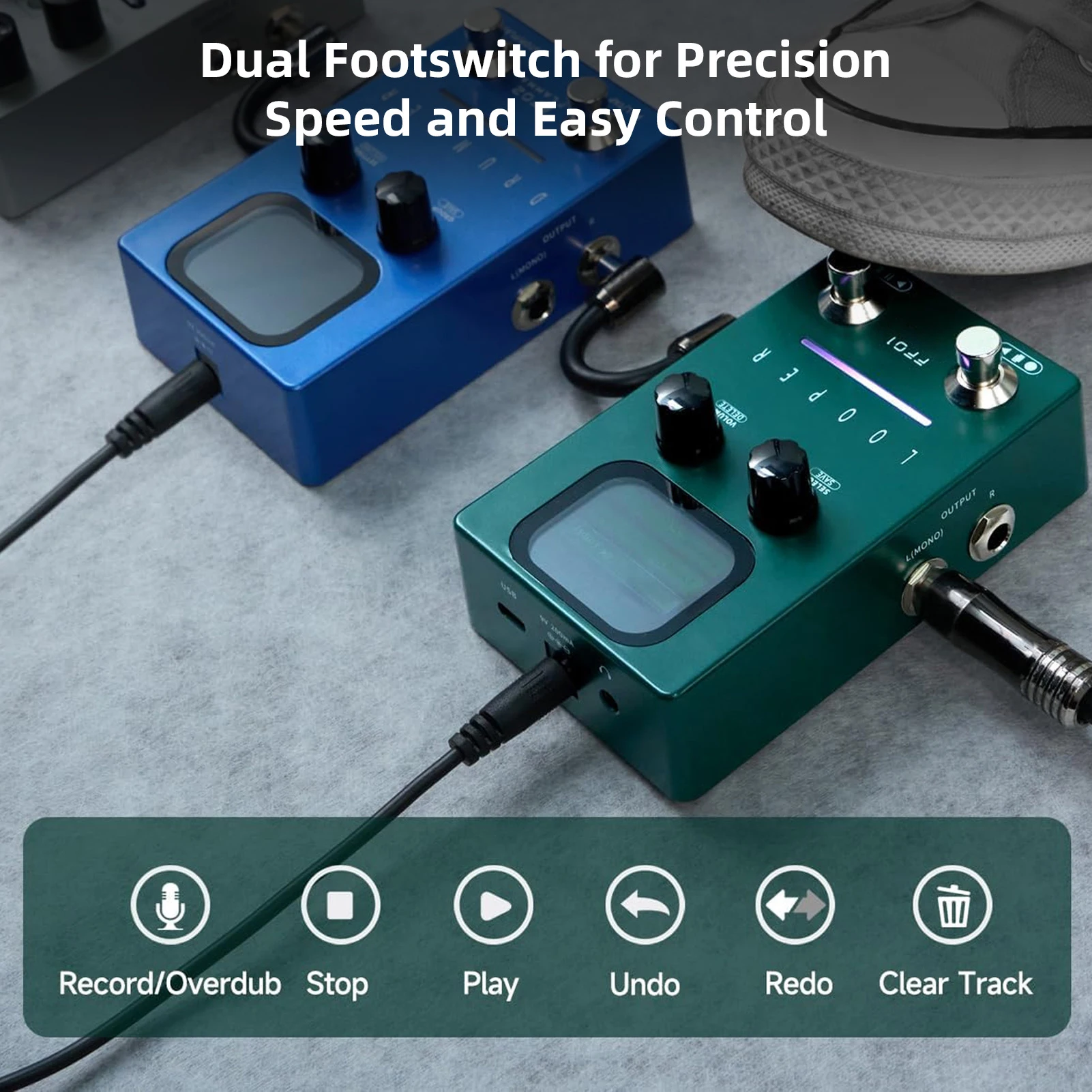 Guitar Effects Pedal Stereo Guitar Multifunctional Loop Pedal with 40 Storage Slot 160 Mins Looping for Electric Bass