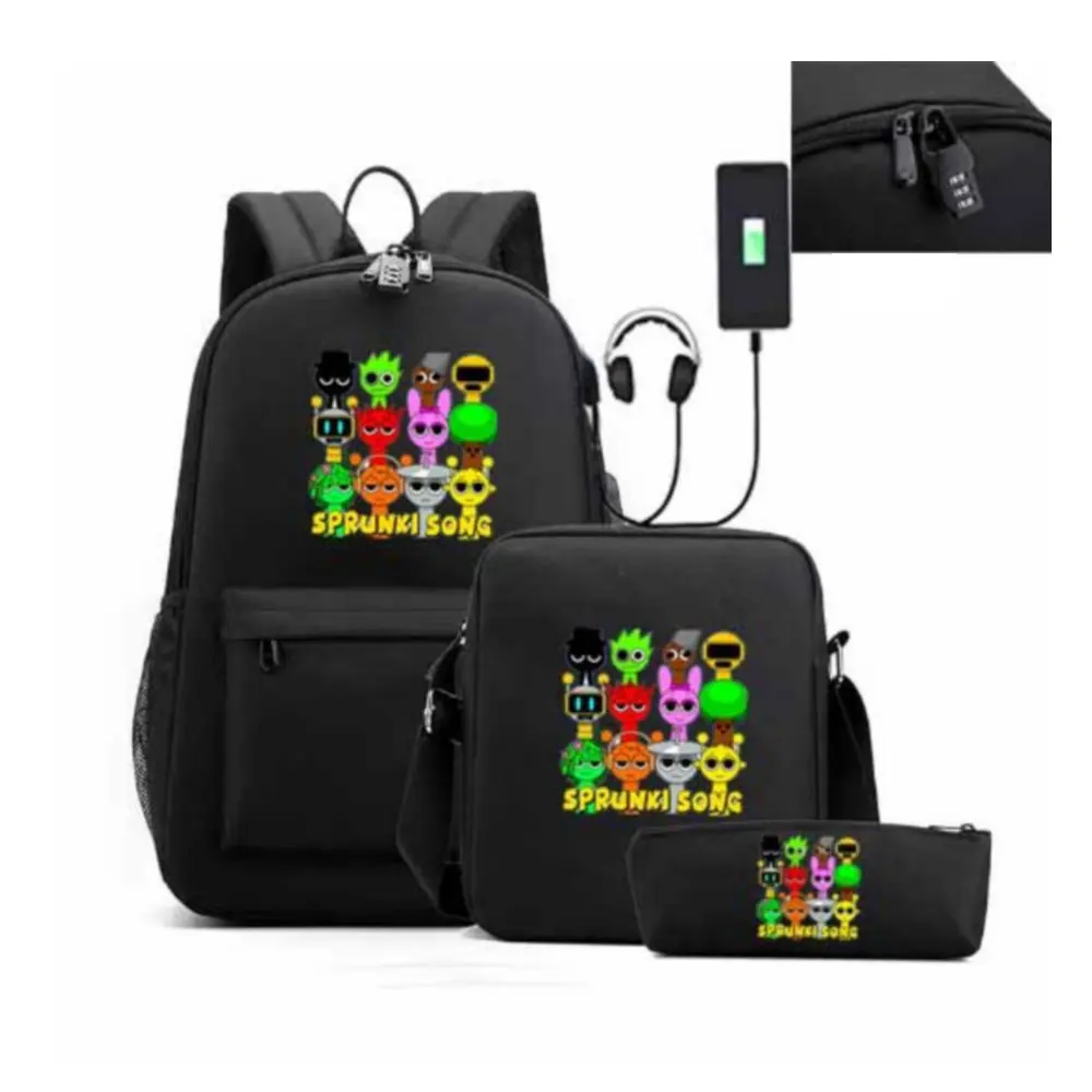 Spunki Backpacks 3pcs Simple Lightweight Capacity Teens Laptop School Bags Women Men Travel Fashion USB An-ti Lock Mochila 3