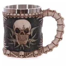  Skull Beer Coffee Mug Stainless Steel Viking Warrior Skull Beer Mug Mechanical Gear Pipeline Design Beer Stein Tankard Drink Cup 
