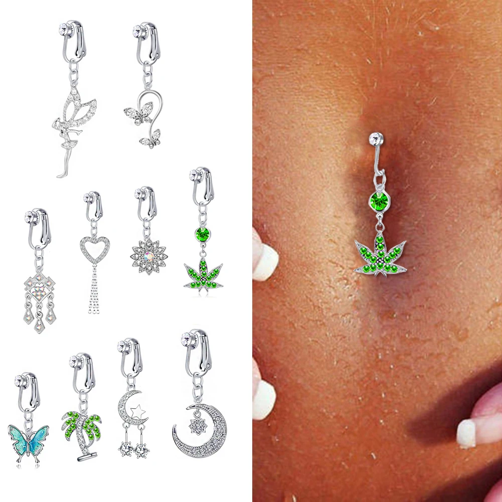 Viallct 2Pcs Fake Belly Ring Dangle Belly Button Rings Clip on Belly  Piercing Jewelry Opal CZ Non Piercing Fake Navel Rings, One Size, Stainless  Steel, stainless steel: Buy Online at Best Price