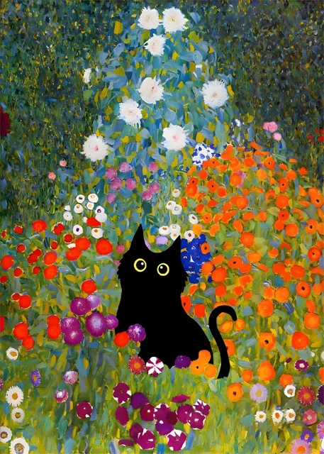 Van Gogh & Monet Inspired Cat Canvas: Starry Night and Sunflowers Wall Art