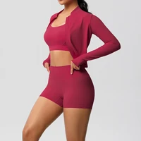 3PCS Yoga Set Nude Feeling Workout Sets Women Tracksuit Gym Push Up Fitness Running Workout Sportwear Sport Bra Leggings Suit - Image 5
