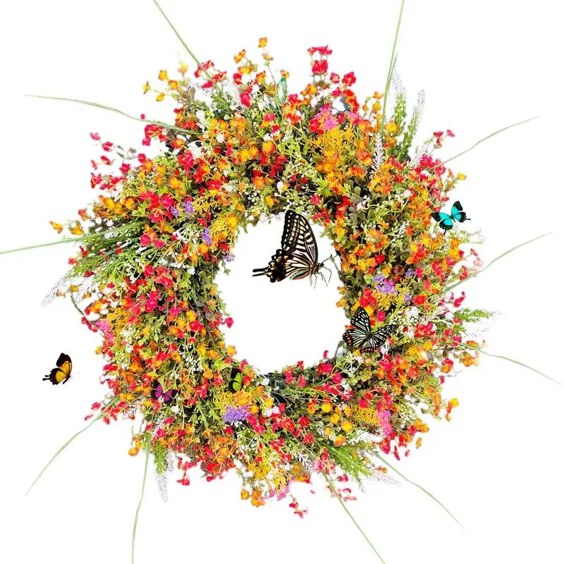 

Daisy Flower Wreath Spring Summer Wildflower Green Leaves Fake Flower Spring/Summer Decor Beautiful Farmhouse Rustic Decor For