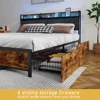 Queen Size Bed Frame with Storage Headboard and Charging Station, 4 Storage Drawers, LED Lights, Metal Support, Bed Frame 4