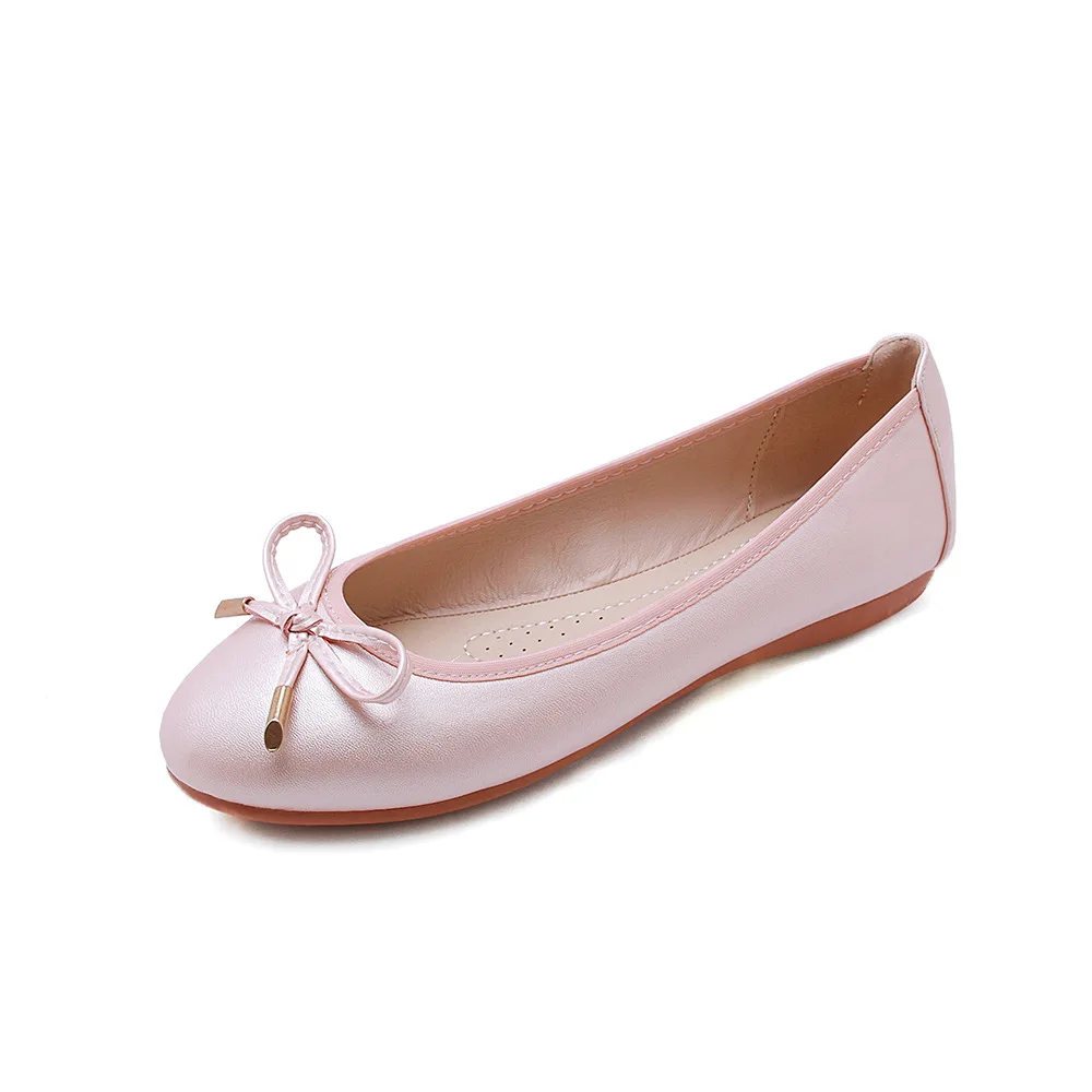 Size 42/43 Ladies Single Shoes Bowtie Flats Patent Leather Loafers Women Round Toe Roll-Up Shoes Woman Bridesmaid Flats 5
