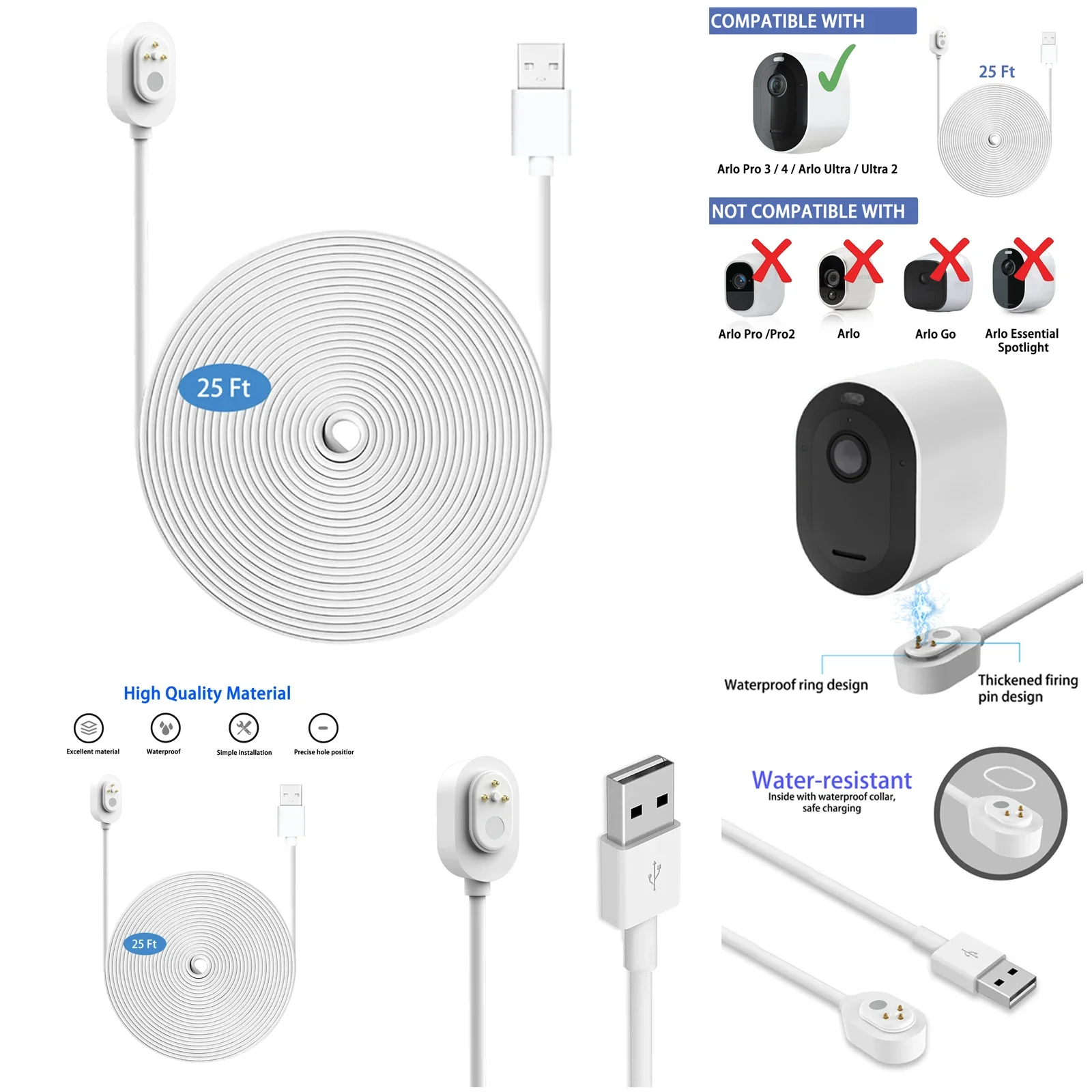 Magnetic Charging Cable Arlo Compatible Arlo Indoor Magnetic