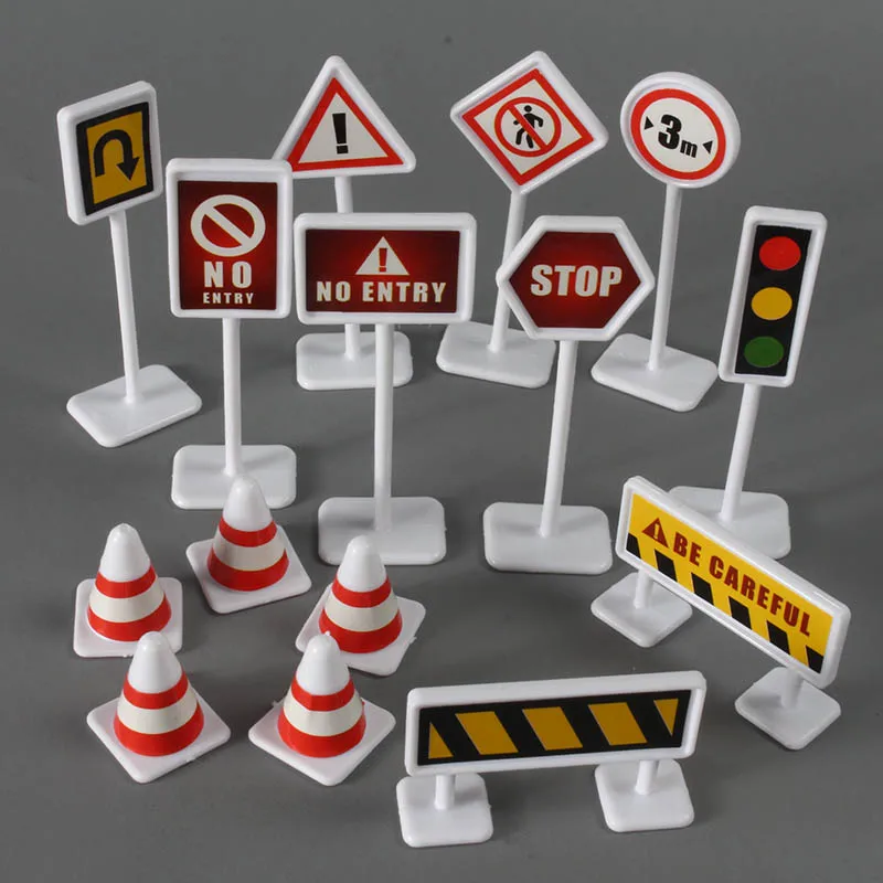 15Pcs/Set Toddler Mini Traffic Signs Model Toy Road Block Children Safety Education Kids Puzzle Traffic Toys Boys Girls Gifts acousto optic space toys space model air force shuttle space station rocket aviation series puzzle toy for boys toy car gift
