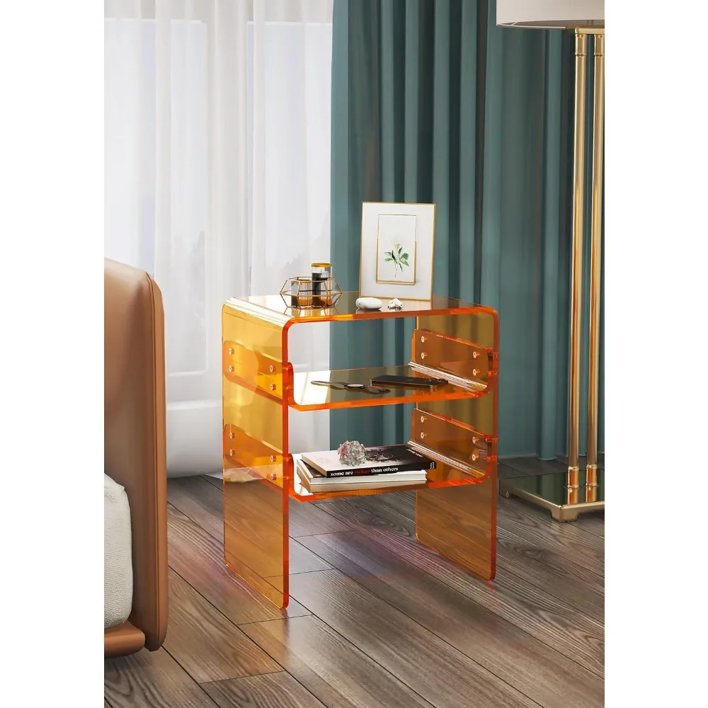 Sleek Acrylic End Table/Nightstand/Bedside Multi-Tiered 3-Level Storage, Space-Efficient 15.7" Dx11.81 Wx18.9 H