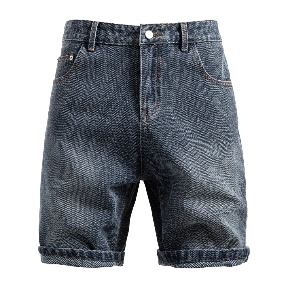 Summer Cross border New Product Men European and American Retro Straight Legged Pentagram Shorts for Men Denim Shorts
