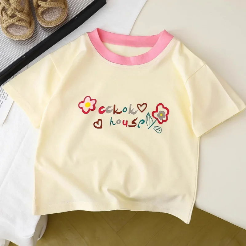 Girls Cartoon Printed T-Shirt 2026 Summer New Cute Short Sleeved T-Shirt For Children Sweet Baby Base Half-Sleeved Shirt - 2
